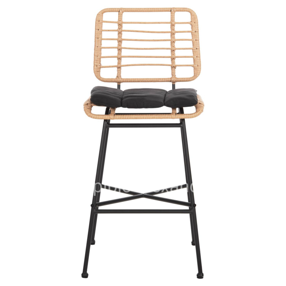 BAR STOOL MEDIUM HEIGHT ALLEGRA HM5709.11 METAL&CUSHION BLACK-WICKER BEIGE 46x46x99Hcm.