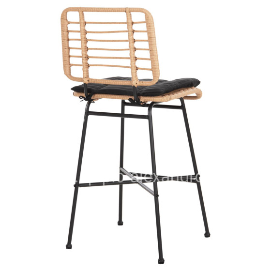 BAR STOOL MEDIUM HEIGHT ALLEGRA HM5709.11 METAL&CUSHION BLACK-WICKER BEIGE 46x46x99Hcm.