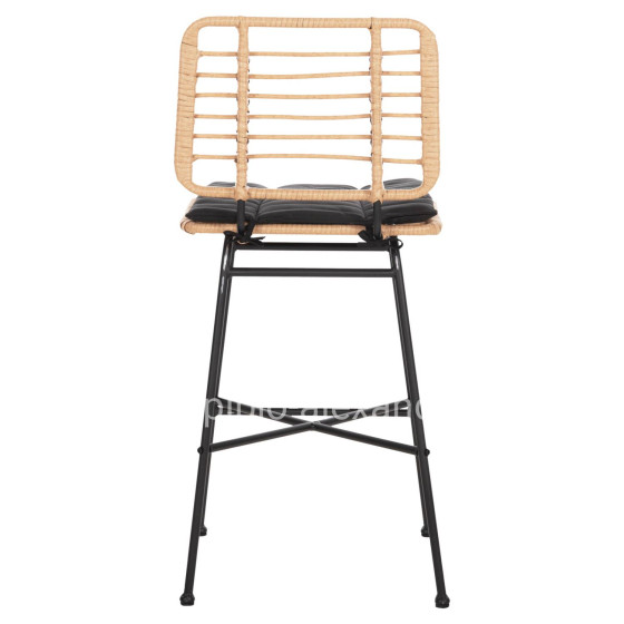 BAR STOOL MEDIUM HEIGHT ALLEGRA HM5709.11 METAL&CUSHION BLACK-WICKER BEIGE 46x46x99Hcm.