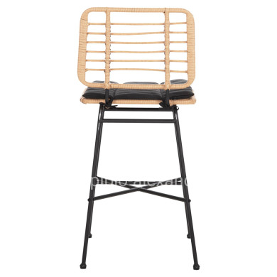 BAR STOOL MEDIUM HEIGHT ALLEGRA HM5709.11 METAL&CUSHION BLACK-WICKER BEIGE 46x46x99Hcm.