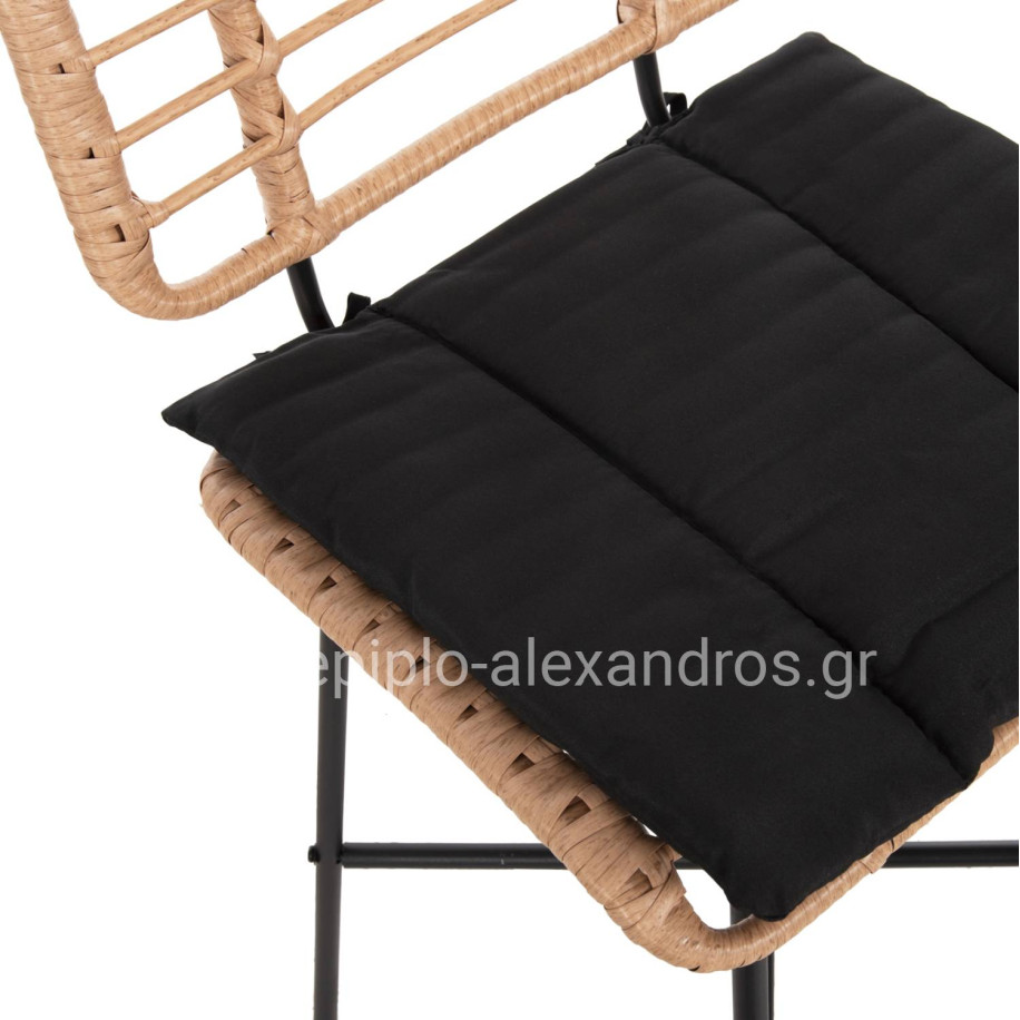 BAR STOOL MEDIUM HEIGHT ALLEGRA HM5709.11 METAL&CUSHION BLACK-WICKER BEIGE 46x46x99Hcm.