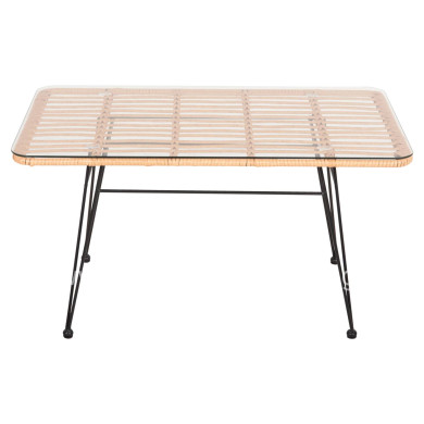 OUTDOOR COFFEE TABLE ALLEGRA HM6076 BLACK METAL-BEIGE WICKER 95X55X51.5Hcm.