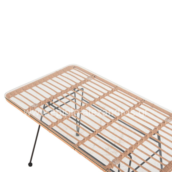 OUTDOOR COFFEE TABLE ALLEGRA HM6076 BLACK METAL-BEIGE WICKER 95X55X51.5Hcm.