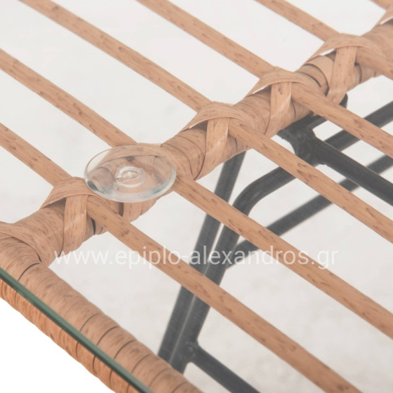 OUTDOOR COFFEE TABLE ALLEGRA HM6076 BLACK METAL-BEIGE WICKER 95X55X51.5Hcm.