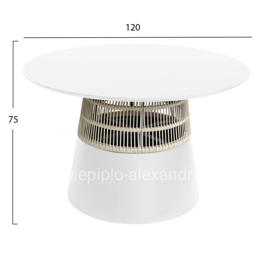 ΤΡΑΠΕΖΙ ΣΤΡΟΓΓΥΛΟ SAEID HM6106.02 ΛΕΥΚΟ ΑΛΟΥΜΙΝΙΟ-ΜΠΕΖ ΣΧΟΙΝΙ Φ120x75Υεκ.