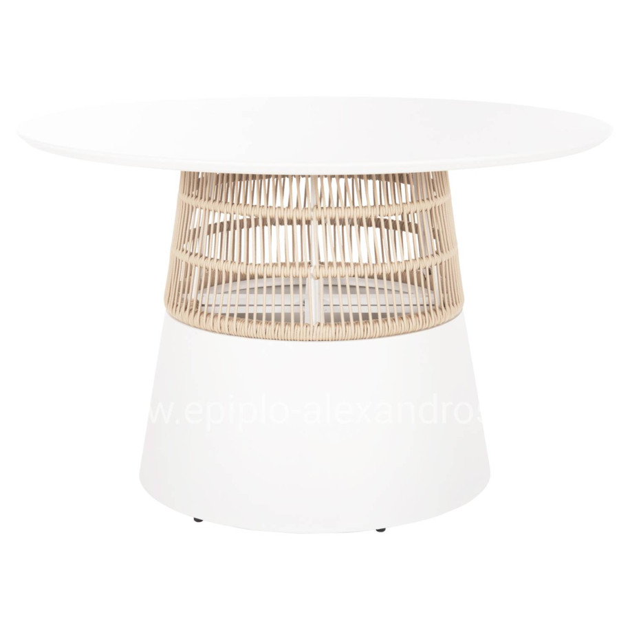 ROUND TABLE SAEID HM6106.02 ALUMINUM IN WHITE-SYNTHETIC ROPE IN BEIGE Φ120x75Hcm.
