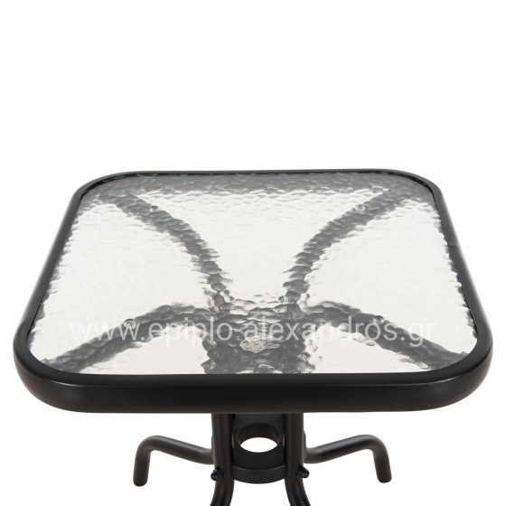 ΤΡΑΠΕΖΙ ΒΟΗΘΗΤΙΚΟ FIGO HM6067.03 ΜΕΤΑΛΛΙΚΟ ΜΑΥΡΟ-ΓΥΑΛΙΝΗ ΕΠΙΦΑΝΕΙΑ 45x45x51Yεκ