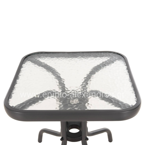 ΤΡΑΠΕΖΙ ΒΟΗΘΗΤΙΚΟ FIGO HM6067.01 ΜΕΤΑΛΛΙΚΟ ΓΚΡΙ-ΓΥΑΛΙΝΗ ΕΠΙΦΑΝΕΙΑ 45x45x51Yεκ