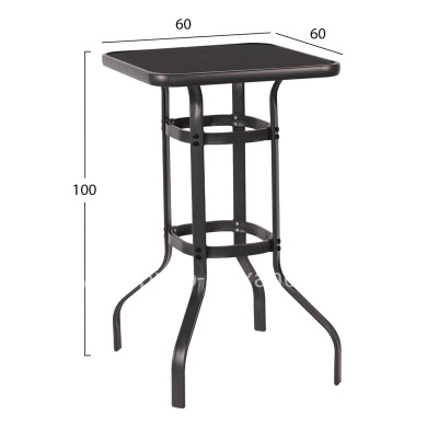 BAR TABLE SQUARE FIGGY HM6066.03 METALLIC BLACK-TEMPERED GLASS 60x60x100Hcm.