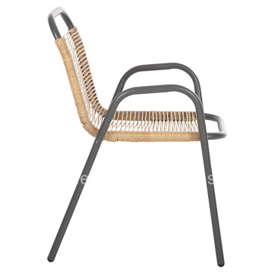 OUTDOOR ARMCHAIR AVRIL HM5968.02 METAL IN GREY-SYNTHETIC RATTAN IN NATURAL 54.5x56x78H