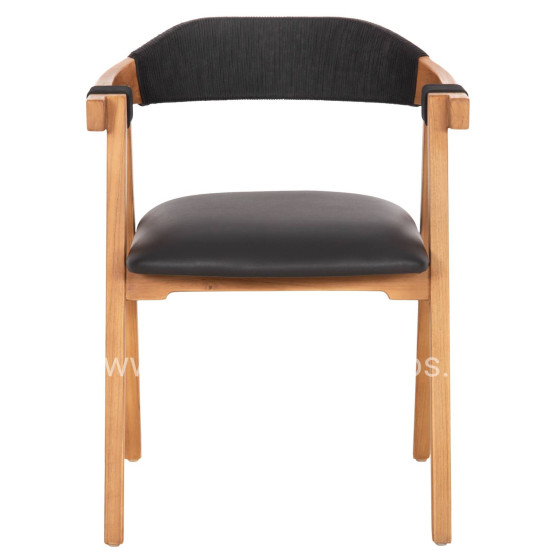 DINING ARMCHAIR RIMINI HM9867.02 TEAK WOOD IN NATURAL-BLACK ROPE & PU SEAT 60x61x76Hcm.