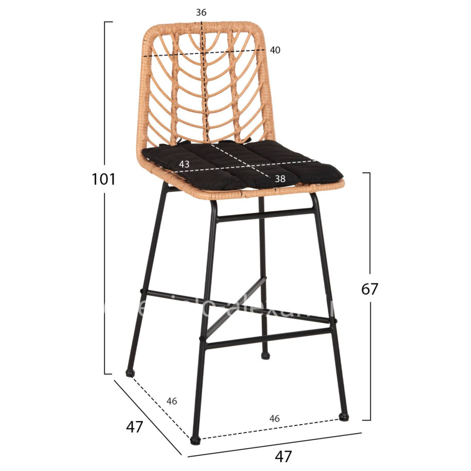 BAR STOOL MED.HEIGHT GERALD HM5707.11 METAL&CUSHION IN BLACK-WICKER IN BEIGE 47x47x101Hcm.