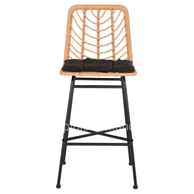 BAR STOOL MED.HEIGHT GERALD HM5707.11 METAL&CUSHION IN BLACK-WICKER IN BEIGE 47x47x101Hcm.