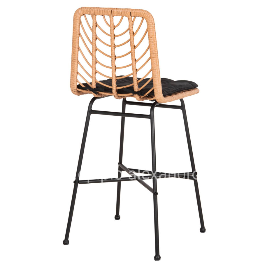 BAR STOOL MED.HEIGHT GERALD HM5707.11 METAL&CUSHION IN BLACK-WICKER IN BEIGE 47x47x101Hcm.