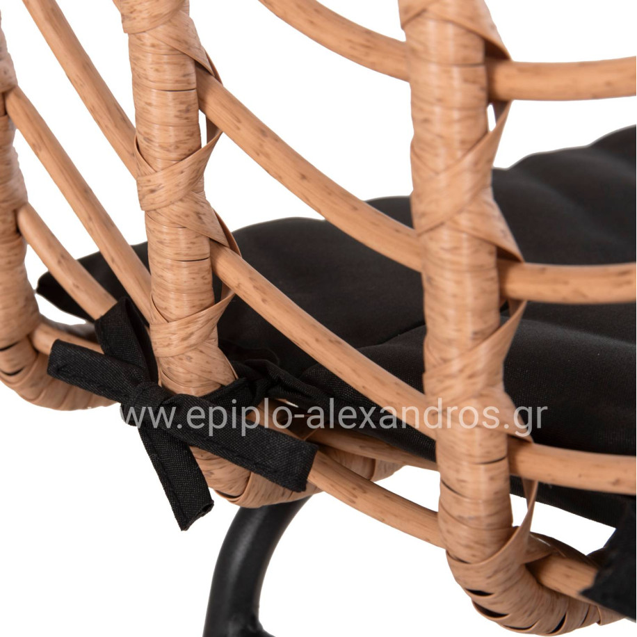 BAR STOOL MED.HEIGHT GERALD HM5707.11 METAL&CUSHION IN BLACK-WICKER IN BEIGE 47x47x101Hcm.