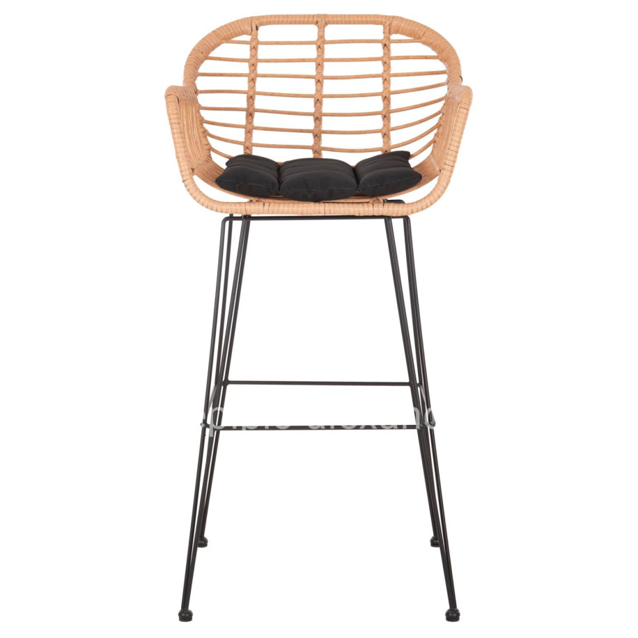 BAR STOOL (HIGH SEAT) ALLEGRA HM5640.11 P.E.RATTAN IN BEIGE-BLACK METAL 54x55x108Hcm.