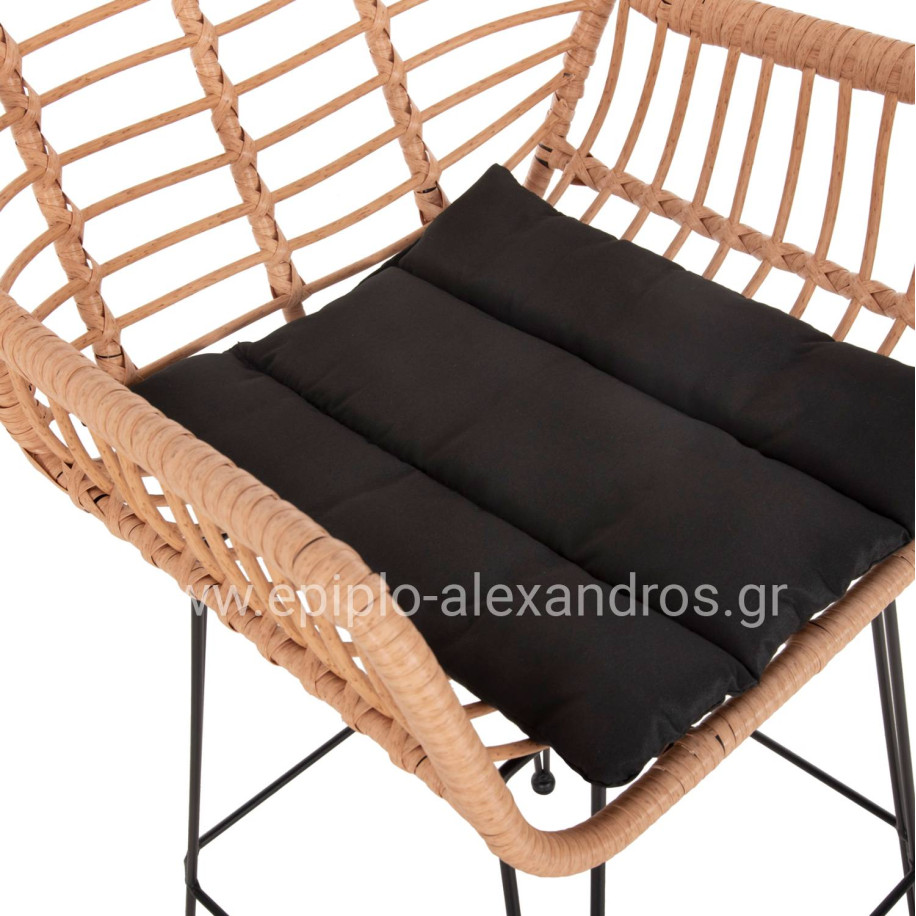 BAR STOOL (HIGH SEAT) ALLEGRA HM5640.11 P.E.RATTAN IN BEIGE-BLACK METAL 54x55x108Hcm.