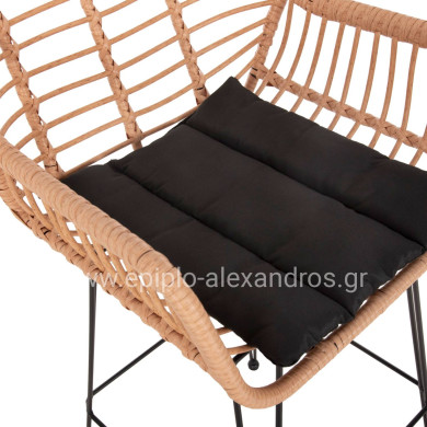 BAR STOOL (HIGH SEAT) ALLEGRA HM5640.11 P.E.RATTAN IN BEIGE-BLACK METAL 54x55x108Hcm.