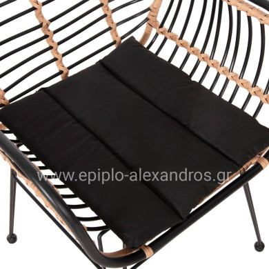 OUTDOOR ARMCHAIR ALLEGRA HM5663.11 METAL FRAME-P.E.RATTAN IN BEIGE & BLACK 58x59x81Hcm.