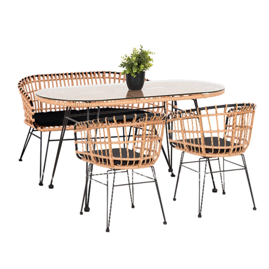 OUTDOOR LOUNGE SET 4PCS ALLEGRA HM21051 SYNTH.RATTAN IN BEIGE-METAL IN BLACK