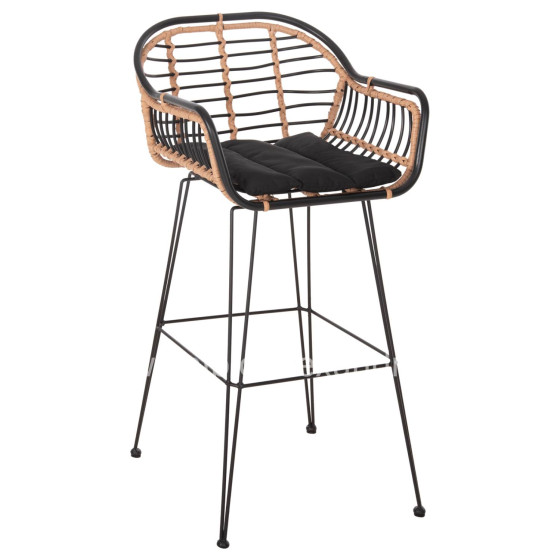 BAR STOOL ALLEGRA HM5690.11 METAL&CUSHION BLACK-WICKER BEIGE 55x54x108Hcm.