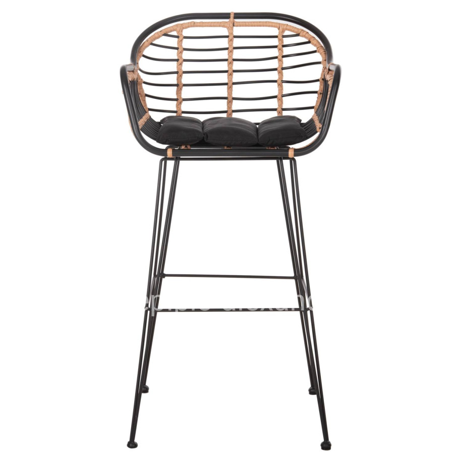 BAR STOOL ALLEGRA HM5690.11 METAL&CUSHION BLACK-WICKER BEIGE 55x54x108Hcm.