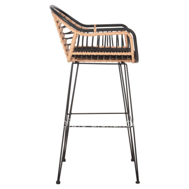 BAR STOOL ALLEGRA HM5690.11 METAL&CUSHION BLACK-WICKER BEIGE 55x54x108Hcm.