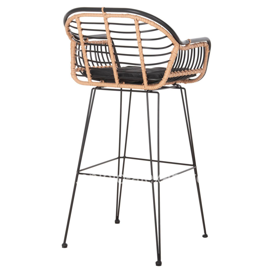 BAR STOOL ALLEGRA HM5690.11 METAL&CUSHION BLACK-WICKER BEIGE 55x54x108Hcm.