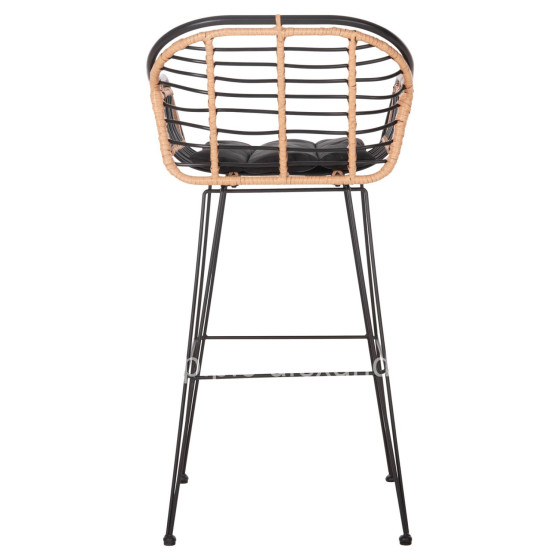 BAR STOOL ALLEGRA HM5690.11 METAL&CUSHION BLACK-WICKER BEIGE 55x54x108Hcm.