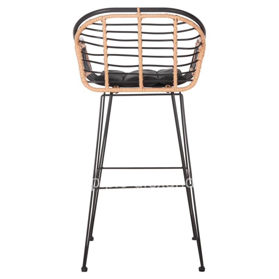 BAR STOOL ALLEGRA HM5690.11 METAL&CUSHION BLACK-WICKER BEIGE 55x54x108Hcm.