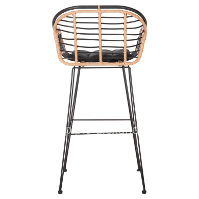 BAR STOOL ALLEGRA HM5690.11 METAL&CUSHION BLACK-WICKER BEIGE 55x54x108Hcm.