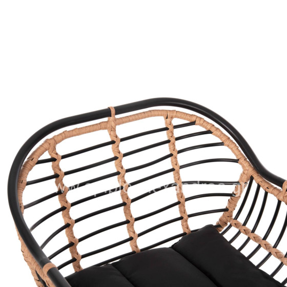 BAR STOOL ALLEGRA HM5690.11 METAL&CUSHION BLACK-WICKER BEIGE 55x54x108Hcm.