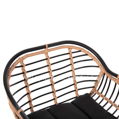 BAR STOOL ALLEGRA HM5690.11 METAL&CUSHION BLACK-WICKER BEIGE 55x54x108Hcm.