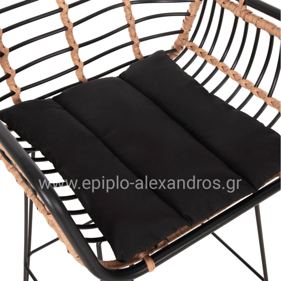 BAR STOOL ALLEGRA HM5690.11 METAL&CUSHION BLACK-WICKER BEIGE 55x54x108Hcm.