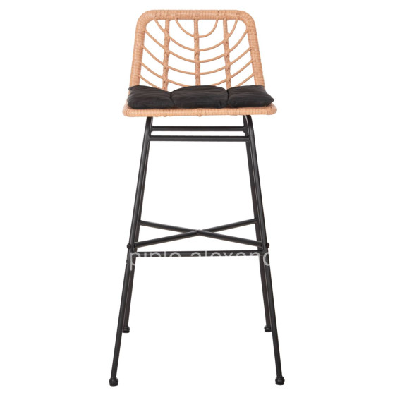 BAR STOOL HIGH SEAT GERALD HM5706.11 METAL&CUSHION IN BLACK-WICKER IN BEIGE 49x50x101Hcm.