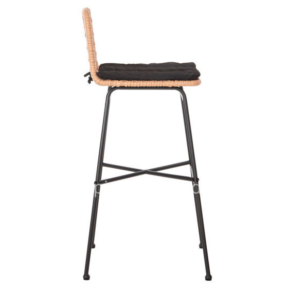 BAR STOOL HIGH SEAT GERALD HM5706.11 METAL&CUSHION IN BLACK-WICKER IN BEIGE 49x50x101Hcm.