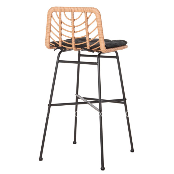BAR STOOL HIGH SEAT GERALD HM5706.11 METAL&CUSHION IN BLACK-WICKER IN BEIGE 49x50x101Hcm.
