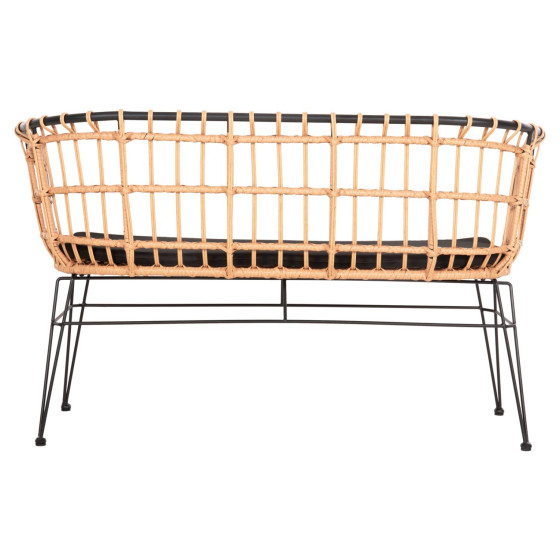 OUTDOOR SOFA(BENCH) 2-SEATER ALLEGRA HM5692.11 P.E.RATTAN IN BEIGE-BLACK METAL FRAME 125x60x77Hcm.