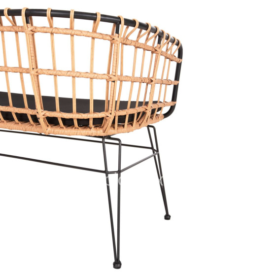 OUTDOOR SOFA(BENCH) 2-SEATER ALLEGRA HM5692.11 P.E.RATTAN IN BEIGE-BLACK METAL FRAME 125x60x77Hcm.