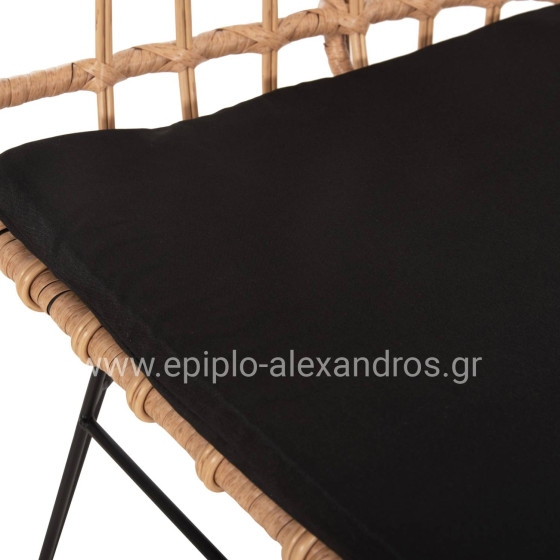 OUTDOOR SOFA(BENCH) 2-SEATER ALLEGRA HM5692.11 P.E.RATTAN IN BEIGE-BLACK METAL FRAME 125x60x77Hcm.