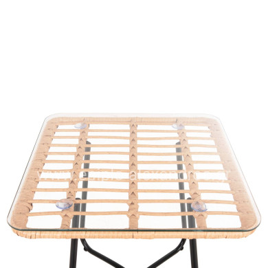 COFFEE TABLE GERRY HM5717.11 P.E.RATTAN IN BEIGE-BLACK METAL FRAME 50x50x47,5Hcm.