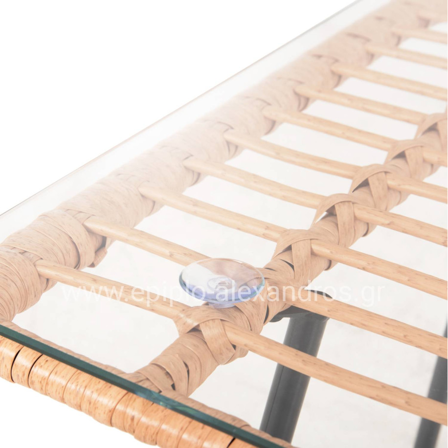 COFFEE TABLE GERRY HM5717.11 P.E.RATTAN IN BEIGE-BLACK METAL FRAME 50x50x47,5Hcm.