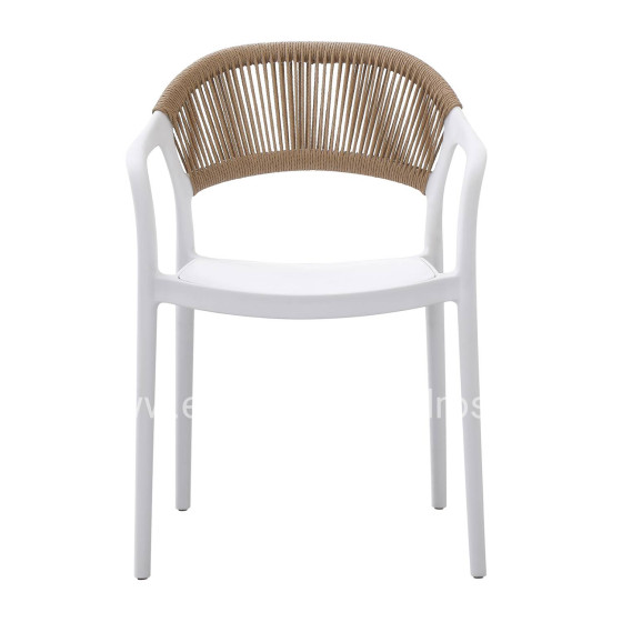 ARMCHAIR POLYPROPYLENE EVA HM6155.01 WHITE WITH BEIGE PP ROPE 56.5x53x80Hcm.