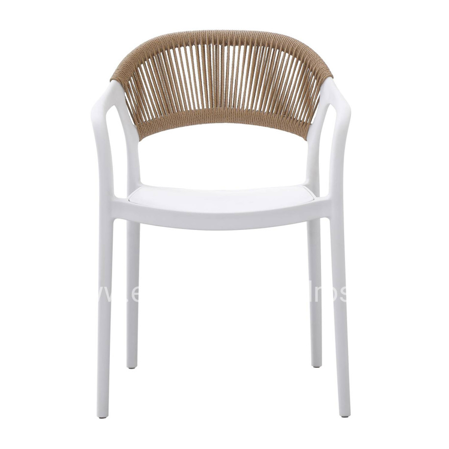 ARMCHAIR POLYPROPYLENE EVA HM6155.01 WHITE WITH BEIGE PP ROPE 56.5x53x80Hcm.