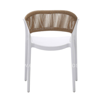 ARMCHAIR POLYPROPYLENE EVA HM6155.01 WHITE WITH BEIGE PP ROPE 56.5x53x80Hcm.
