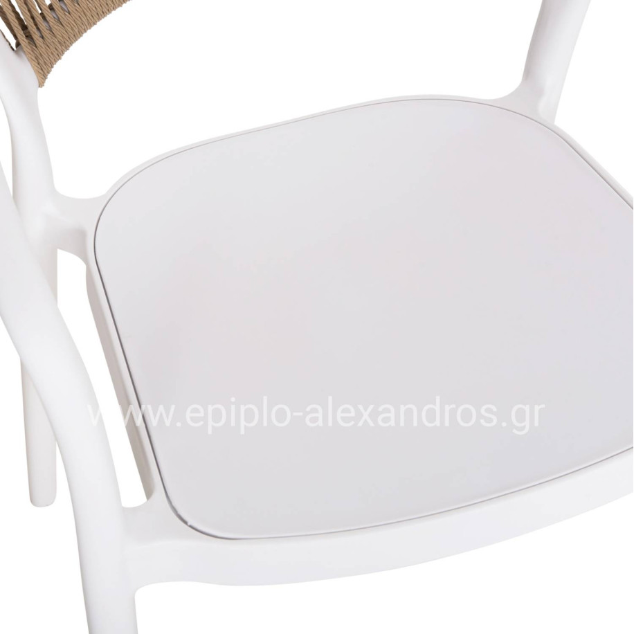ARMCHAIR POLYPROPYLENE EVA HM6155.01 WHITE WITH BEIGE PP ROPE 56.5x53x80Hcm.