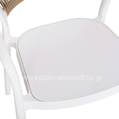 ARMCHAIR POLYPROPYLENE EVA HM6155.01 WHITE WITH BEIGE PP ROPE 56.5x53x80Hcm.