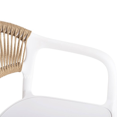 ARMCHAIR POLYPROPYLENE EVA HM6155.01 WHITE WITH BEIGE PP ROPE 56.5x53x80Hcm.