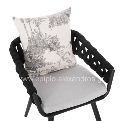 ARMCHAIR ALUMINUM CAMDEN HM6141.01 BACK CUSHION IN ECRU WITH PRINT DESIGN-ANTHRACITE 56x60x72-87Hcm.