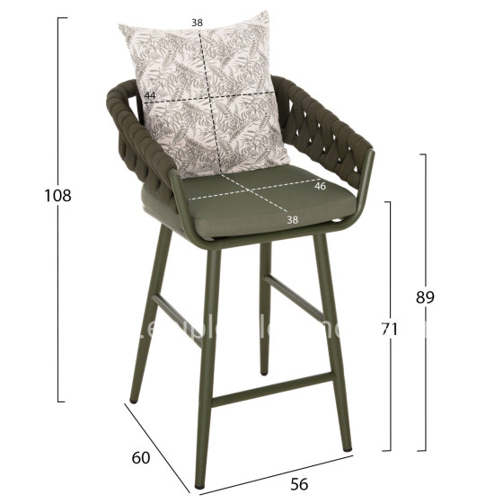 BAR STOOL ALUMINUM CAMDEN HM6142.09 BACK CUSHION WITH PRINT PATTERN-DARK OLIVE 56x60x108Hcm.
